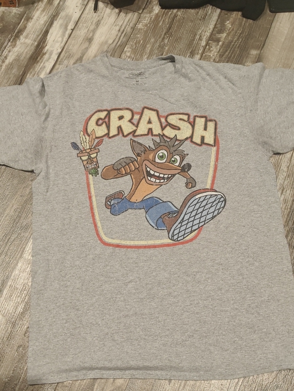 Crash & Burn Gray Graphic Tee with Colorful Crash Bandicoot Print